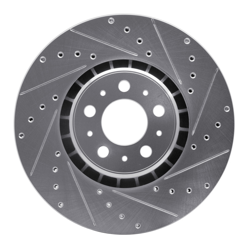 Volvo XC90 Brake Rotor (1) - Front Right - R1 Concepts - Drilled & Slotted - Silver - `03-`09